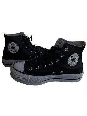 Converse Chuck Taylor All Star Womens 7.5 Black White Leather High-Top Sneakers